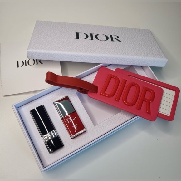 Dior - 3-Pc. Travel Set | Luggage Tag - 999 Red Satin Lipstick & Polish - NIB - Picture 6 of 14